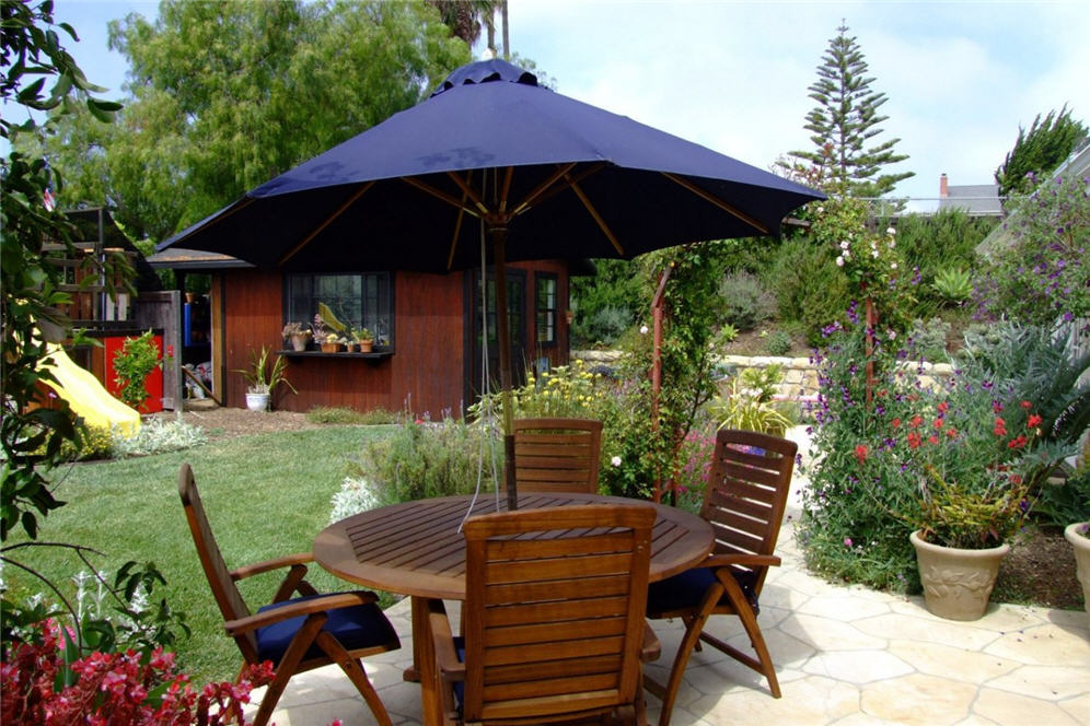 Navy Umbrella in Patio