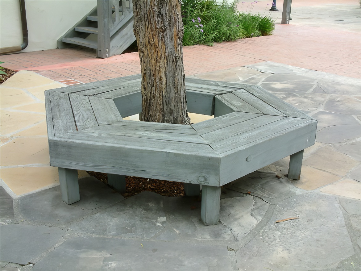 Gray Bench Around Tree